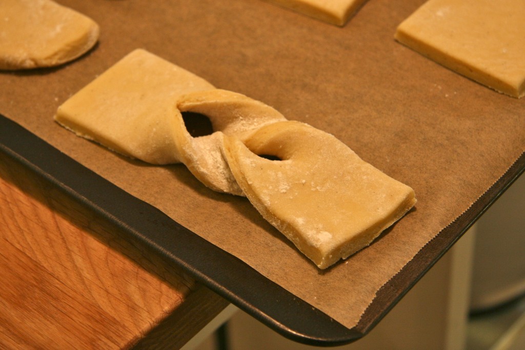 Roll out the dough, cut it into rectangles and add the twist, if you'd like!