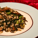 brown and wild rice with mushrooms and brussel sprouts