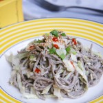 soba noodle salad on plate